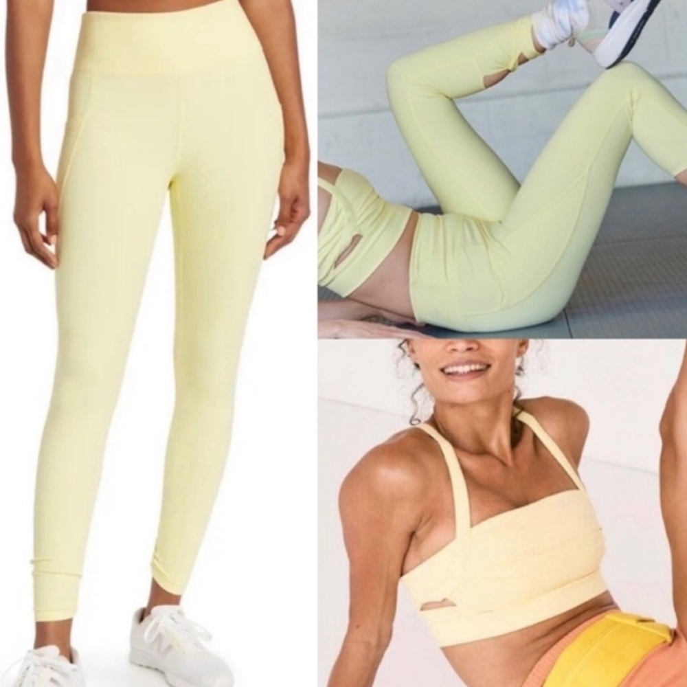 Free People Movement Yellow High-Waist Leggings with Ankle Knots